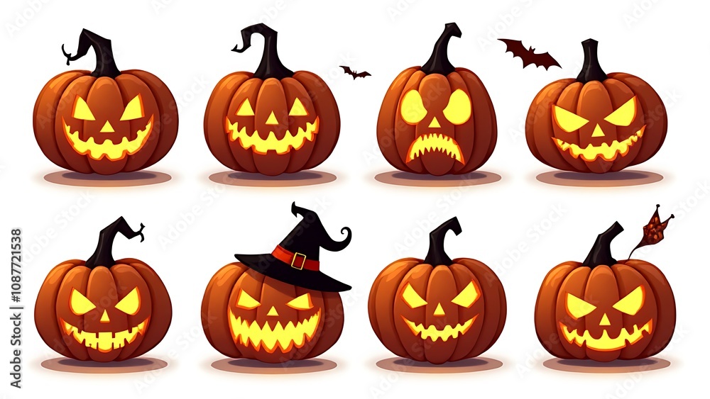 Poster a collection of spooky jack o lantern silhouette icons with scary and creepy expressions in an octob