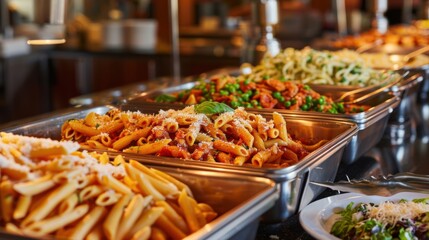 Fototapeta premium A mouthwatering pasta bar with choices like penne, spaghetti
