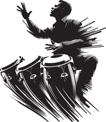 Silhouette The action of playing acoustic conga drum