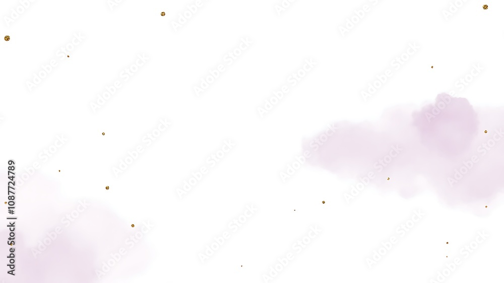 Poster a minimalist abstract wallpaper features a white background with violet clouds and small gold glitte