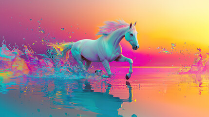 Obraz premium art, animal, water, design, fish, illustration, painting, pattern, snake, nature, color, cat, colorful, paint, in a dreamscape the surface reflects the early mor, untry, generative ai, landscape, arch