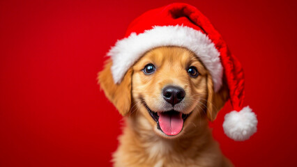 Adorable Puppy in Santa Hat With Cheerful Expression