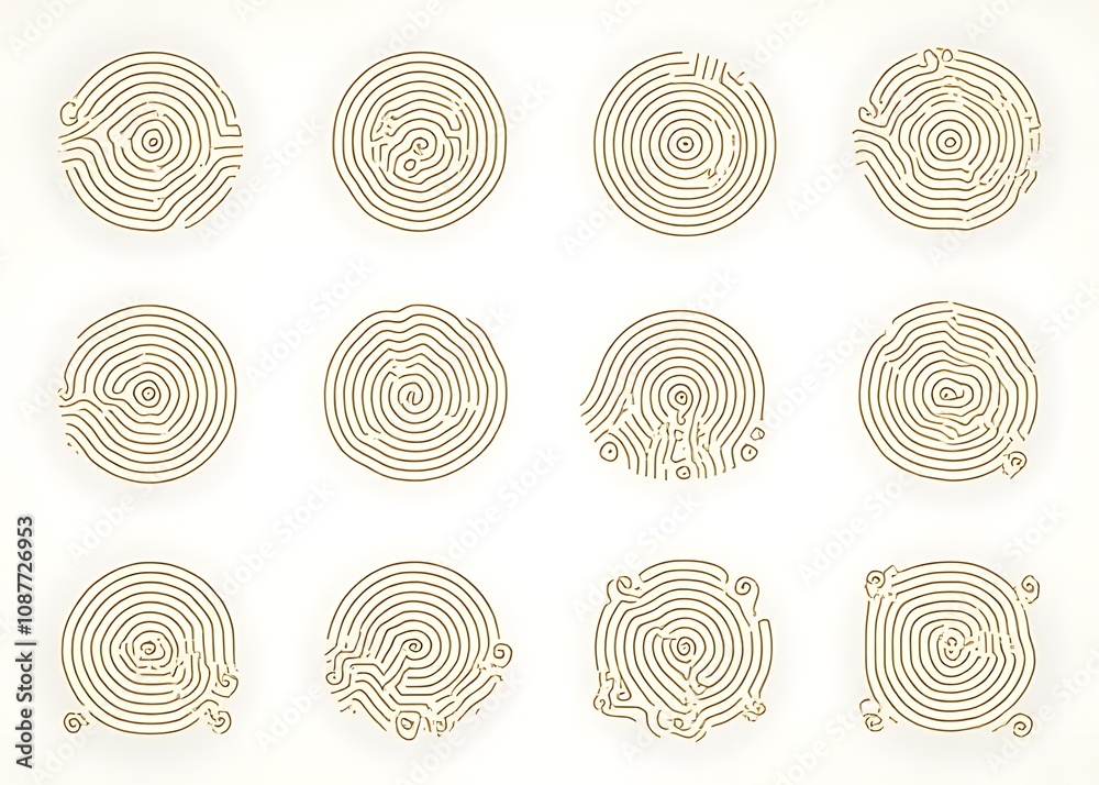 Aufkleber A set of editable maps and vector logos featuring topographic lines, tree rings, and circular grids with various stroke styles and backgrounds.