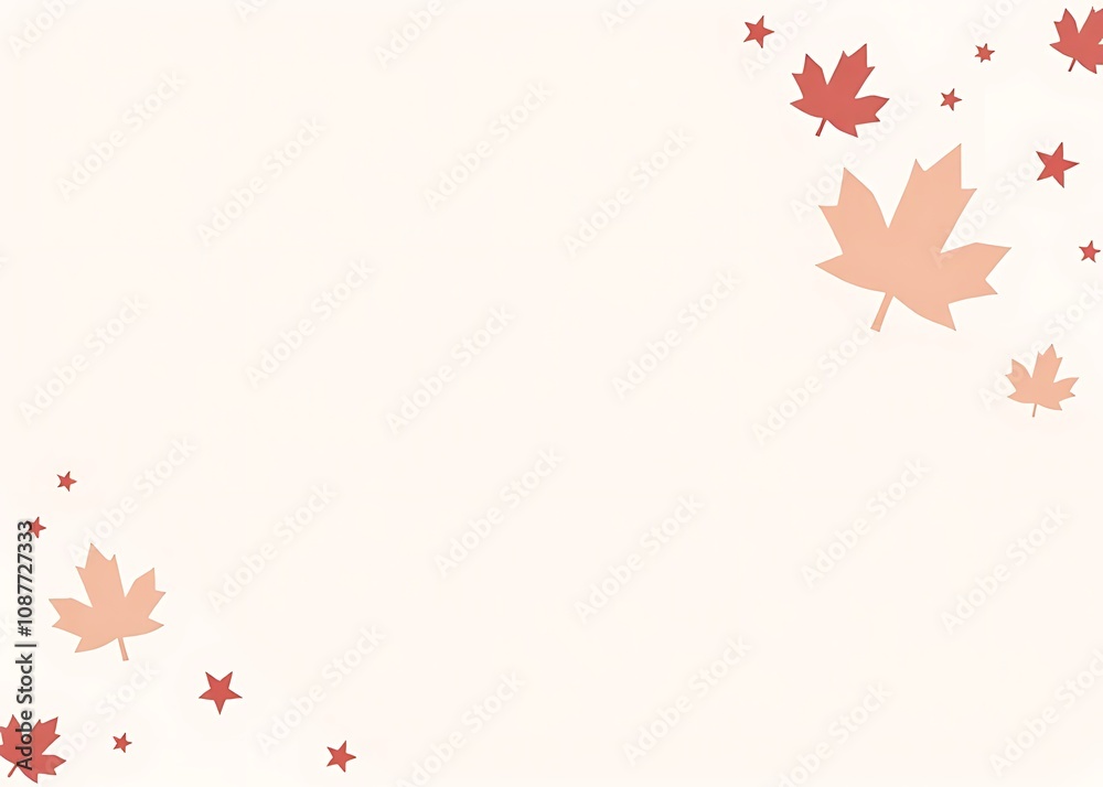 Poster a simple yet trendy poster design features a white background with bold red maple leaves and stars, 