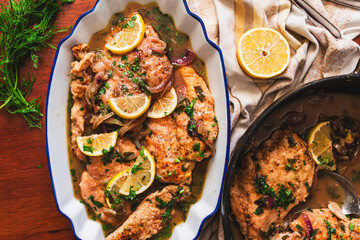 autumn recipe Thanksgiving turkey stew with lemons and pumpkin pasta