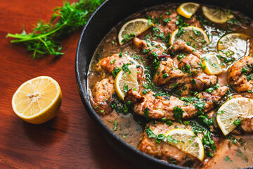 autumn recipe Thanksgiving turkey stew with lemons and pumpkin pasta