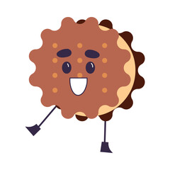 Cute Chocolate Cookie Product with Smiling Face and Legs Vector Illustration