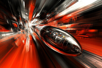 Futuristic bullet train speeding through dynamic abstract scene