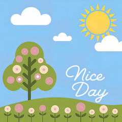 vector illustration, greetings Have a nice day, holiday greeting card, cartoon drawing