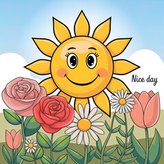 vector illustration, greetings Have a nice day, holiday greeting card, cartoon drawing