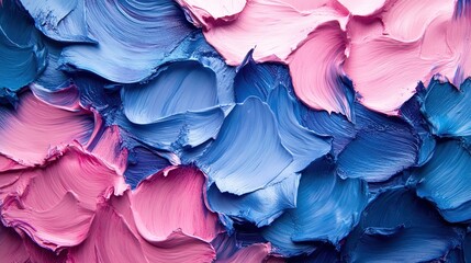 Fototapeta premium A vibrant abstract painting showcasing textured strokes in pink and blue hues.
