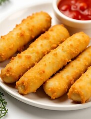 Crispy fried mozzarella sticks served with tangy marinara sauce for a delicious snack or appetizer option.