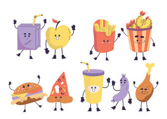 Cute Product in Love with Each Other Smiling Vector Illustration Set