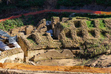 Archaeological excavations of the Roman amphitheatre of Volterra, Tuscany, Italy