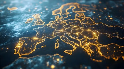 Abstract digital map concept of European global network and connectivity, data transfer and cyber technology