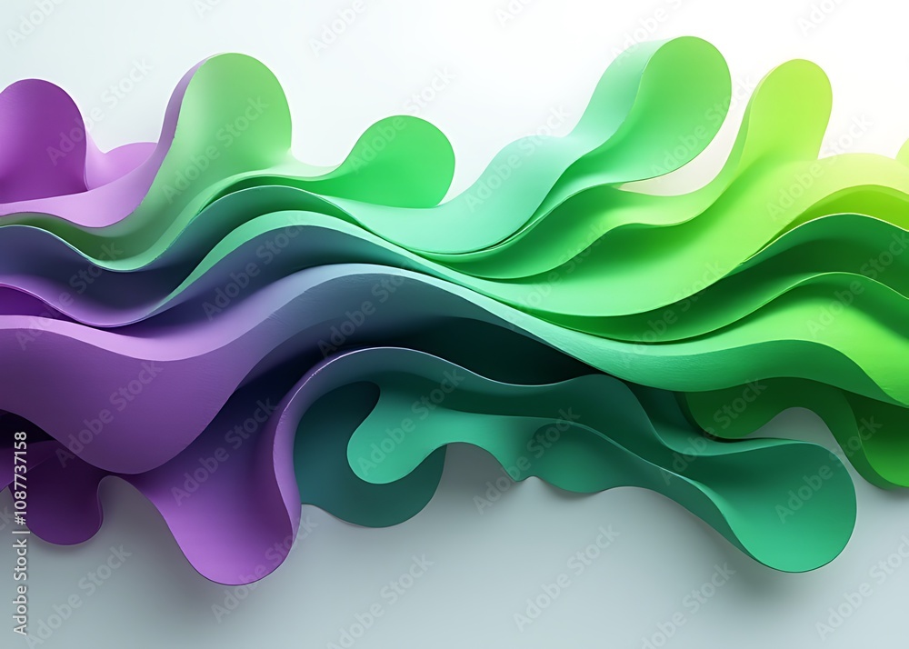 Aufkleber Green and purple abstract shapes with glossy finish create depth and texture in a vibrant horizontal element for parties or presentations.