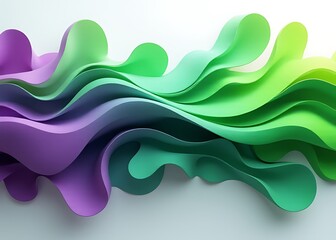Green and purple abstract shapes with glossy finish create depth and texture in a vibrant horizontal element for parties or presentations.