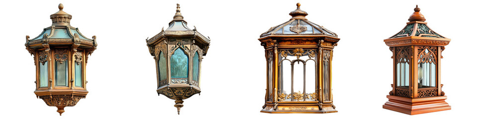 Obraz premium Decorative Lantern – Ornate Lantern Used for Decoration, Often Featuring Glass Panels Isolated on Clear White Background Highly Detailed 