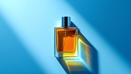 Elegant Perfume on a table with colourful lights