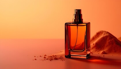 Elegant Perfume on a table with colourful lights