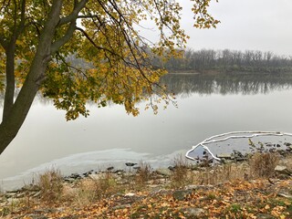 oil spill in river with boom © Juli