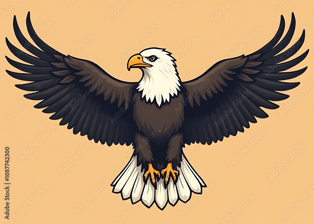 Poster simple vector eagle design with flat style and solid background for a cute kawaii grunge distressed 