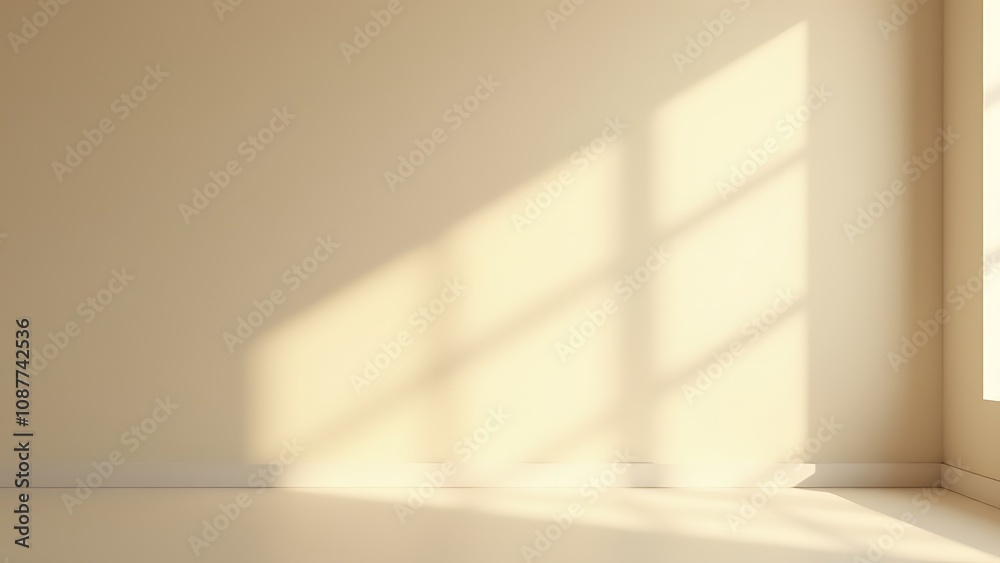 Poster soft light shines through a window onto a beige wall, casting long shadows and illuminating the spar
