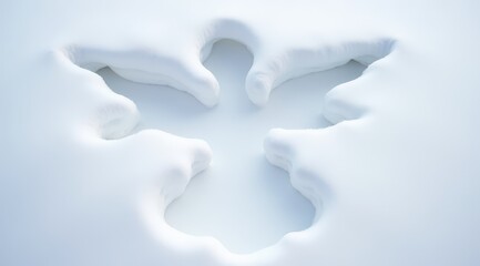 Obraz premium Close-up of a detailed snow angel impression on a smooth, untouched snowy surface, symbolizing winter fun