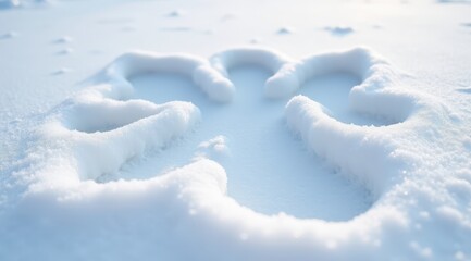 Obraz premium Close-up of a detailed snow angel impression on a smooth, untouched snowy surface, symbolizing winter fun