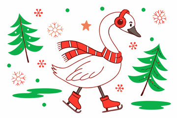 Funny Christmas Star Finch Clipart in White Whimsical Holiday Illustration