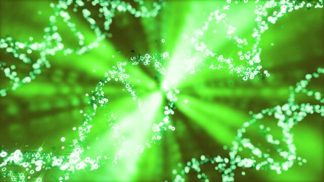 3D animation of green colored DNA helix moving in loop