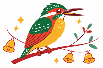 Funny Christmas Star Finch Clipart in White Whimsical Holiday Illustration