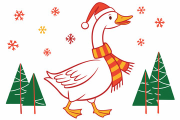 Funny Christmas Star Finch Clipart in White Whimsical Holiday Illustration