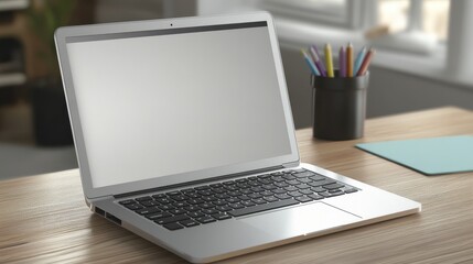 Fototapeta premium The Laptop on Wooden Desk