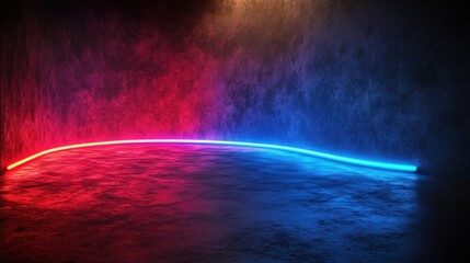 Fototapeta premium A dark and mysterious scene with a glowing blue and red neon light on a concrete floor with fog.