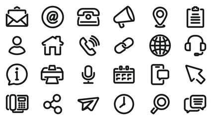 Simple business card icon set, Business icon set, contact information, contact us. Vector illustration symbol for professional networking and contact information exchange on transparent background. 