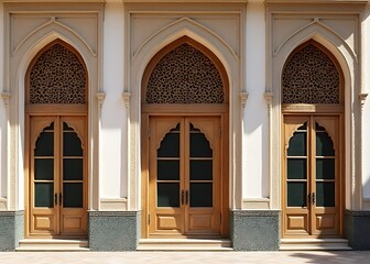 Obraz premium Windows and frames in Arabic Muslim design feature intricate ornamentation reminiscent of mosque and Islamic architectural styles from Morocco.