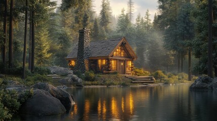 Fototapeta premium Cozy cabin in the woods
