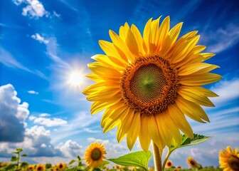 Fototapeta premium Vibrant Sunflower Against a Clear Blue Sky with Ample Copy Space for Text and Design Elements