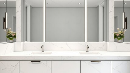 Obraz premium A luxurious bathroom vanity made of white marble with a sleek design and clean lines, luxury, aesthetic