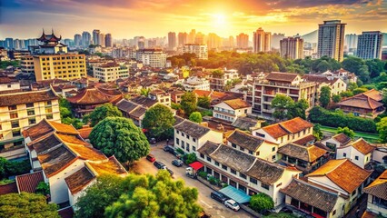 Vintage Aerial Photography of Urban Architecture in Lusong District, Zhuzhou, China, Showcasing Historical Charm and Modern Development in a Captivating Bird's Eye View