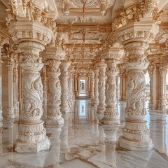 Fototapeta premium Intricate columns and marble floor in a grand architectural space.