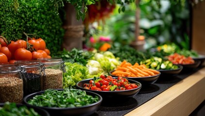 Fresh Produce and Grains Displayed on a Buffet Table