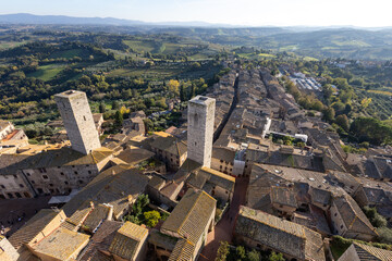 Beautiful view of San Gimignano with its medieval towers seen from Torre Grossa