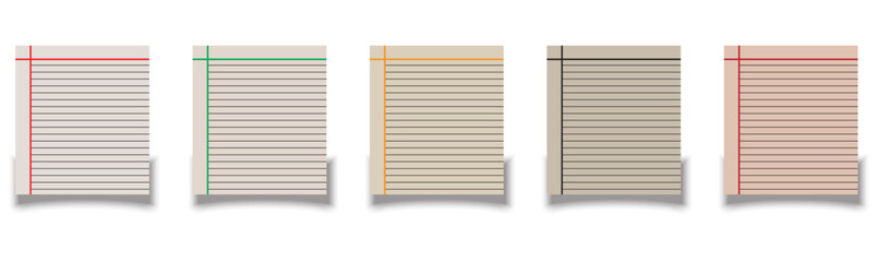 Set of vector realistic illustrations of a torn sheet of paper from a workbook, office utility block notes 555