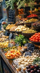 Obraz premium Vibrant Market Stall with Fresh Produce and Organic Vegetables
