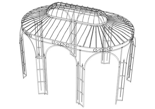 recommend clip art: Gazebo line art vector design, featuring a shingled roof and elegant structure, set in a peaceful garden, ideal for picnics, relaxation, and nature retreats in an open outdoor space
