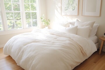 Living room combining farmhouse charm and minimalism, with natural wood textures, neutral colors. Generative AI