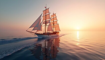 Sailboat at sunset background