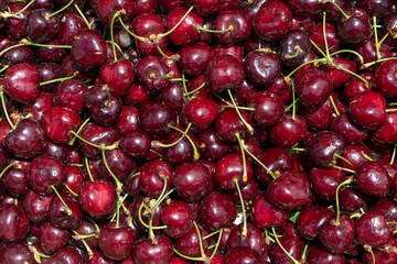 View of many red cherries from the top